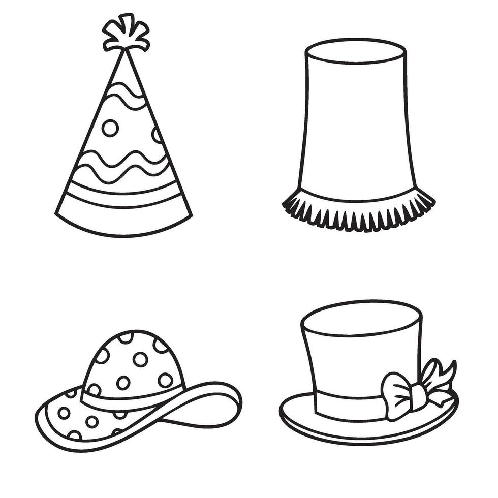 Celebration hat set with classic cone shapes in sketch and doodle designs vector