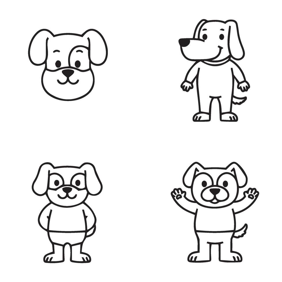 Happy dog and kid icon series with lovely smiling puppy mascot in cartoon art vector