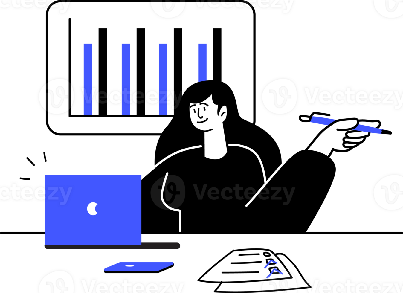 Businesswoman Analyzing Data with Laptop png