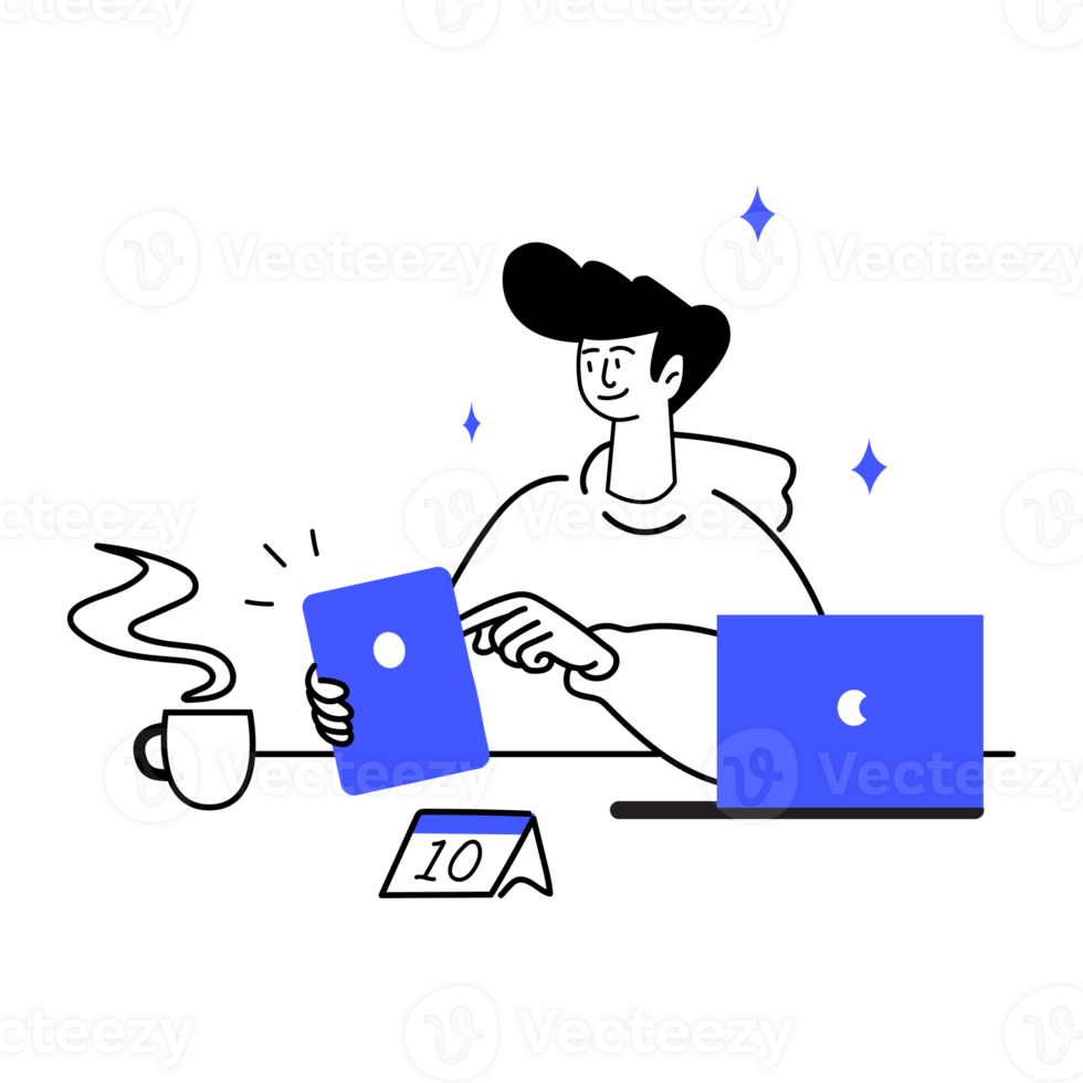 Young Professional Using Multiple Devices png
