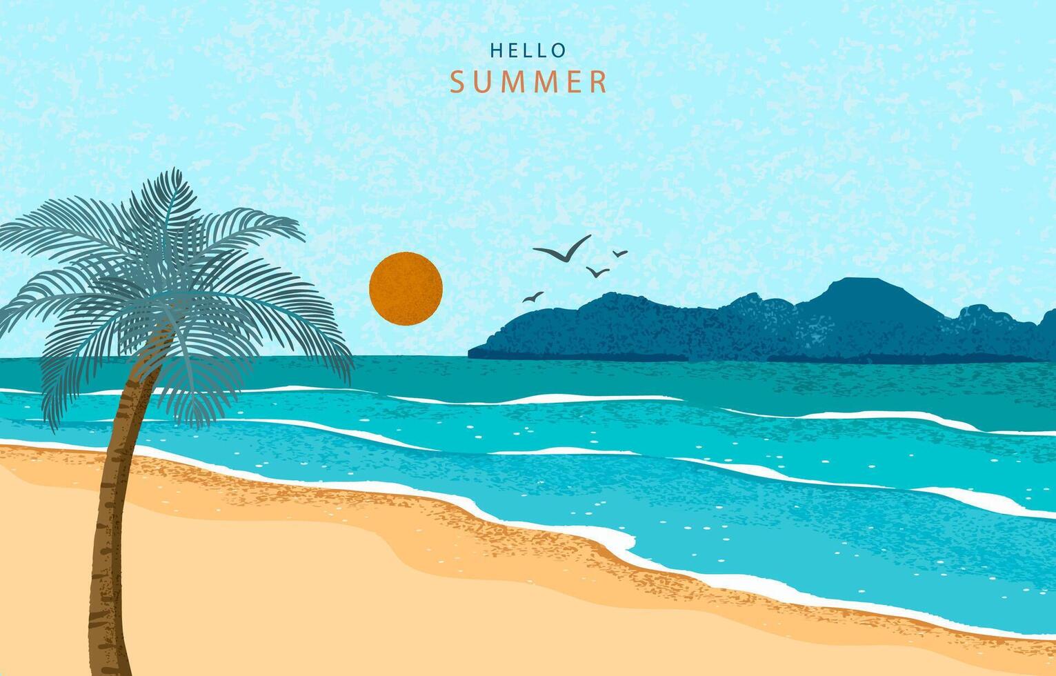 summer landscape grain texture background with sun vector