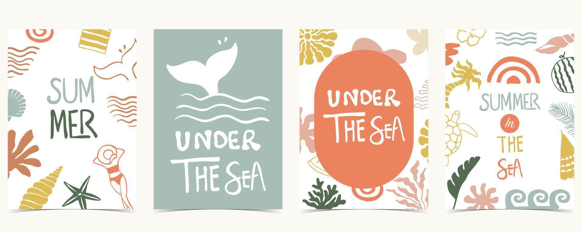 Summer groovy background with fish tail,sea,under the sea. graphic for a4 vertical design vector