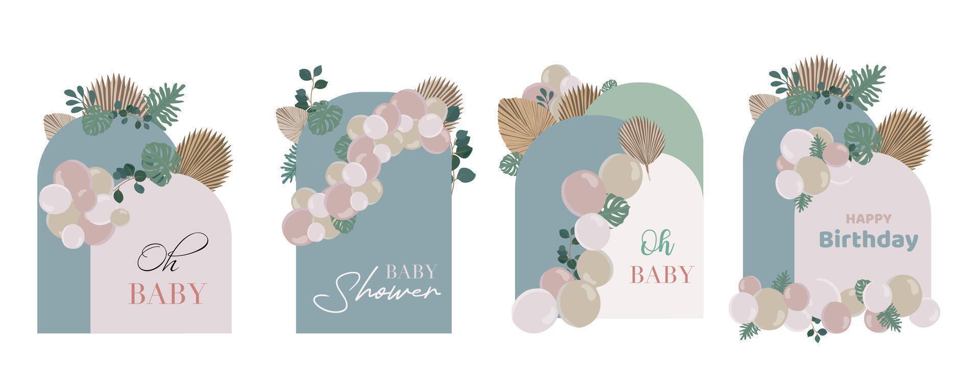 green Boho backdrop element object with balloons vector