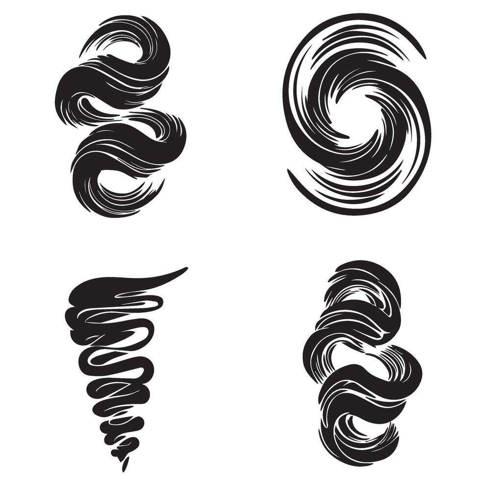 Tornado vortex graphic collection emphasizing fluid rotation and dramatic windstorm visuals vector