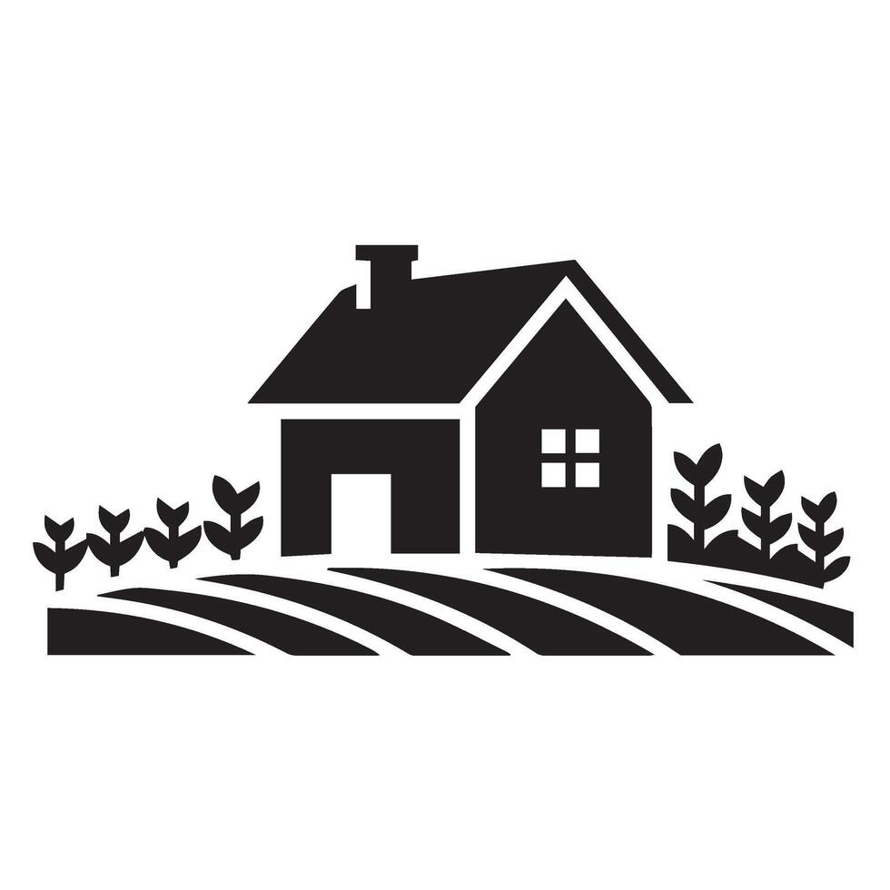 Cozy house and farm scene with garden peaceful land and house design vector