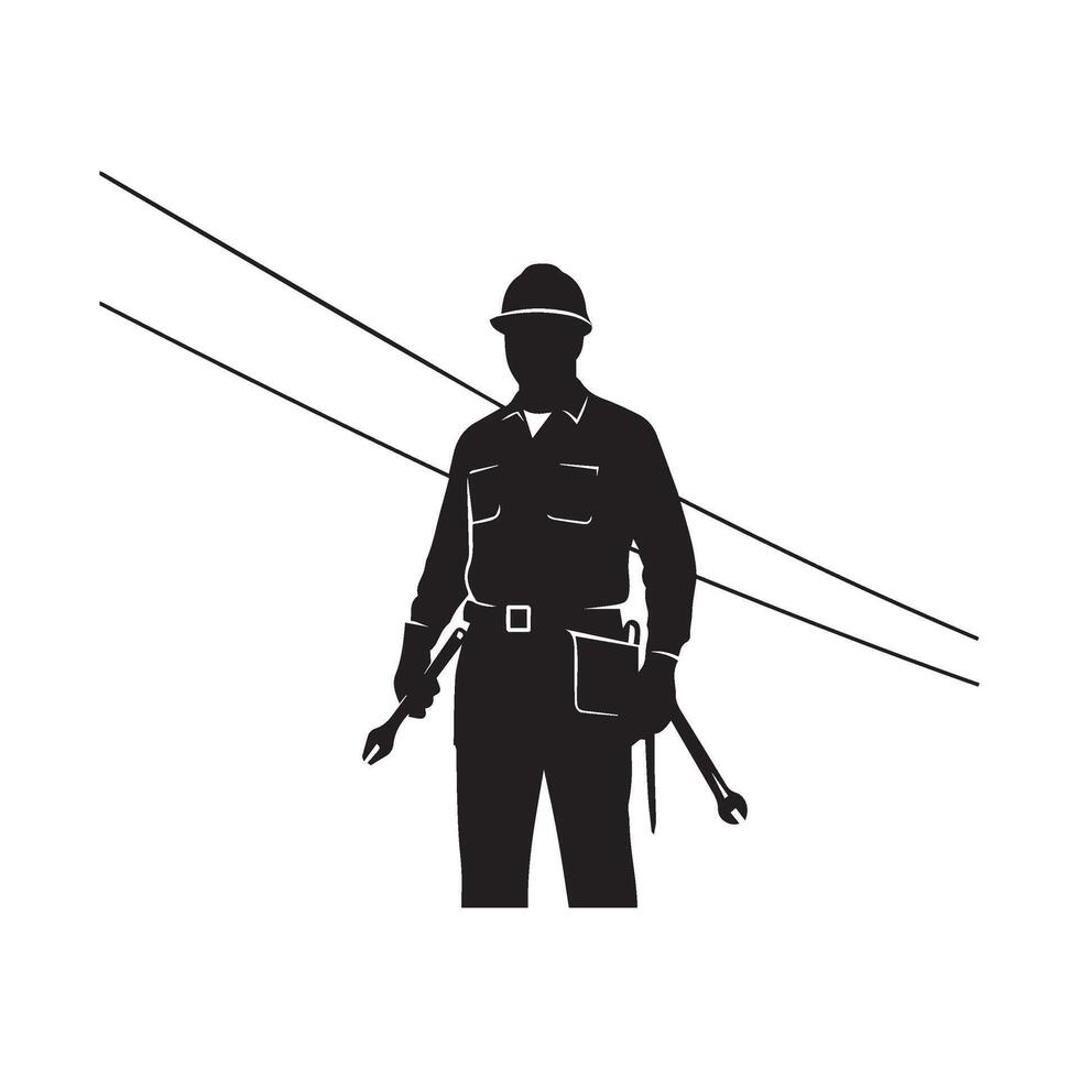Expert utility maintenance crew design at tall structure for wire check vector