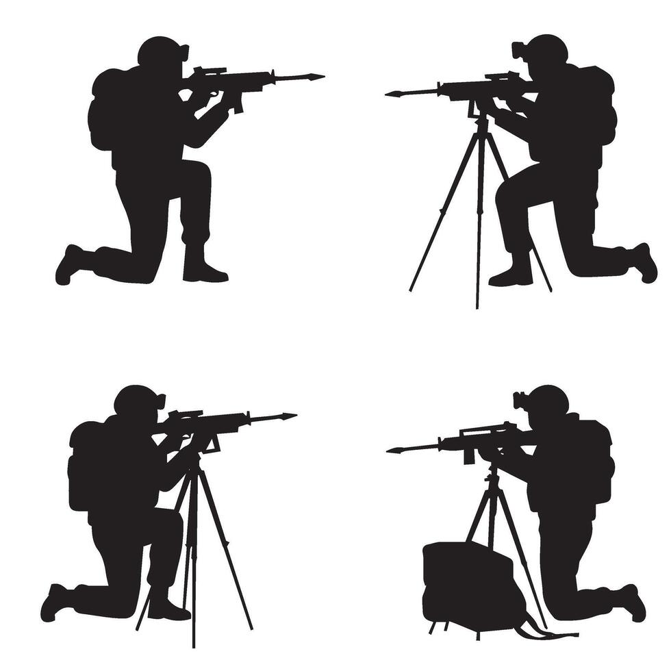 Military Combat Silhouette Art Showcasing Precision and Power vector