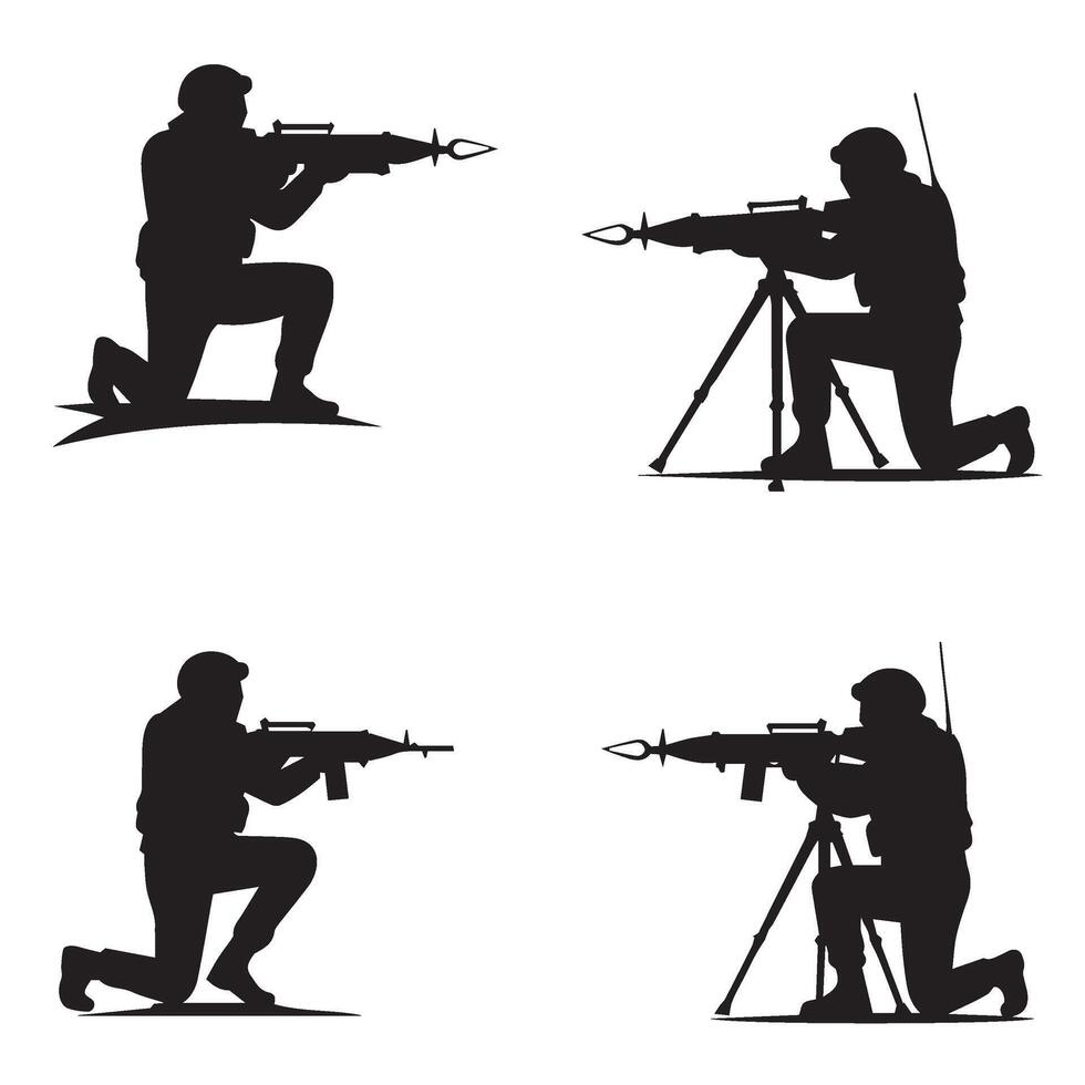 Professional Military Sniper Silhouette Collection for Defense Projects vector