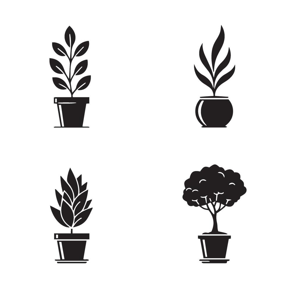 Potted Plant Illustrations Home Decor Graphics Creating a Calming Natural Ambiance vector