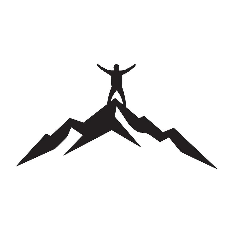 Courageous Mountain Climber Silhouette Ascending Sharp Mountain Formation vector
