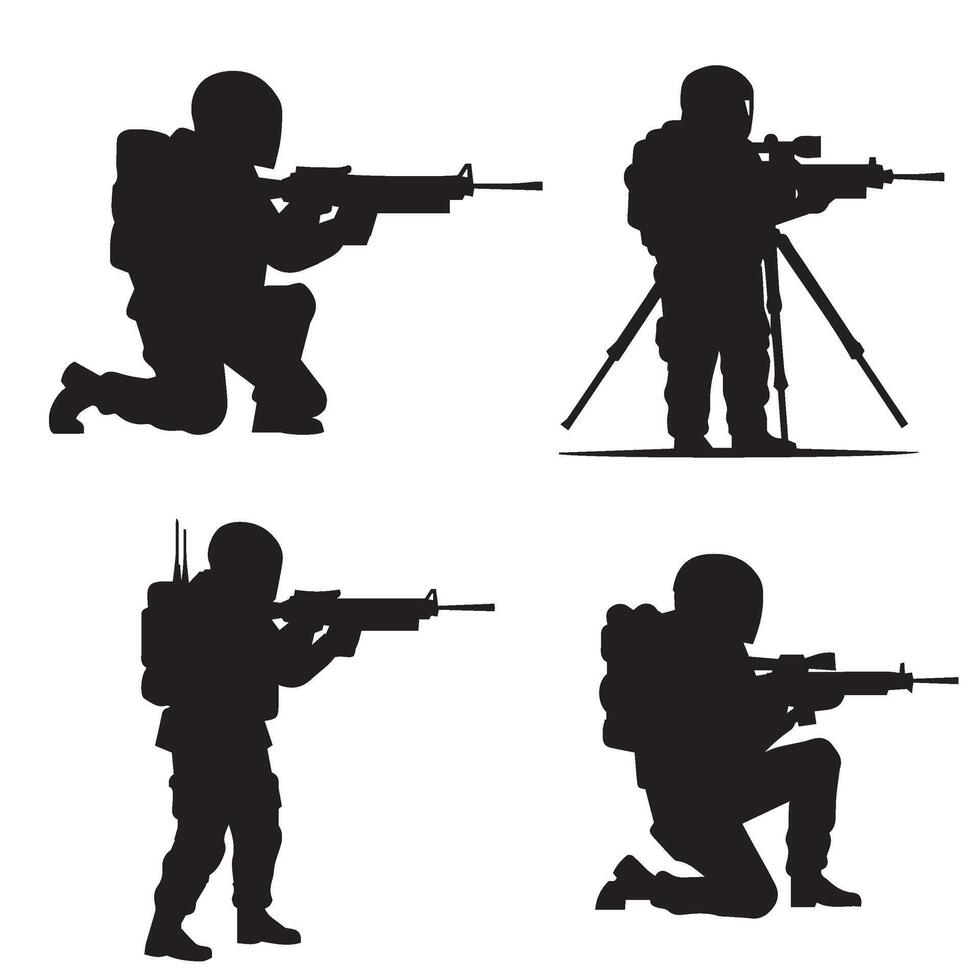 Silhouette Soldier Shooting Poses for High-Impact Graphic Designs vector