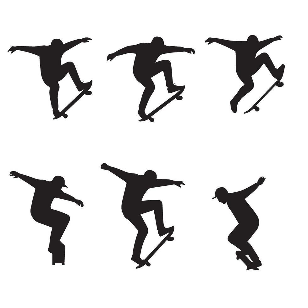 Skateboarder Action Poses Set Displaying Intense Park and Street Skate Moves vector
