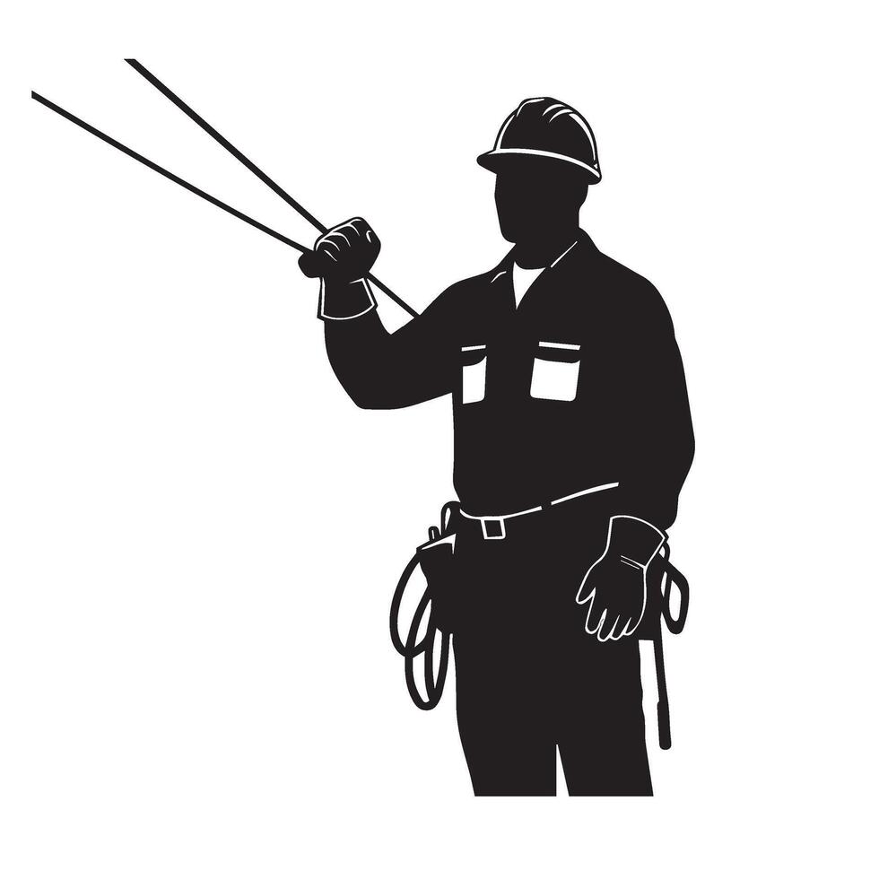 Safety gear on electric utility pole technician art fixing transformer wires vector