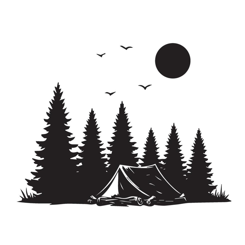 Camping Adventure Tent Illustration Presenting Ideal Campfire Setting In Forest vector