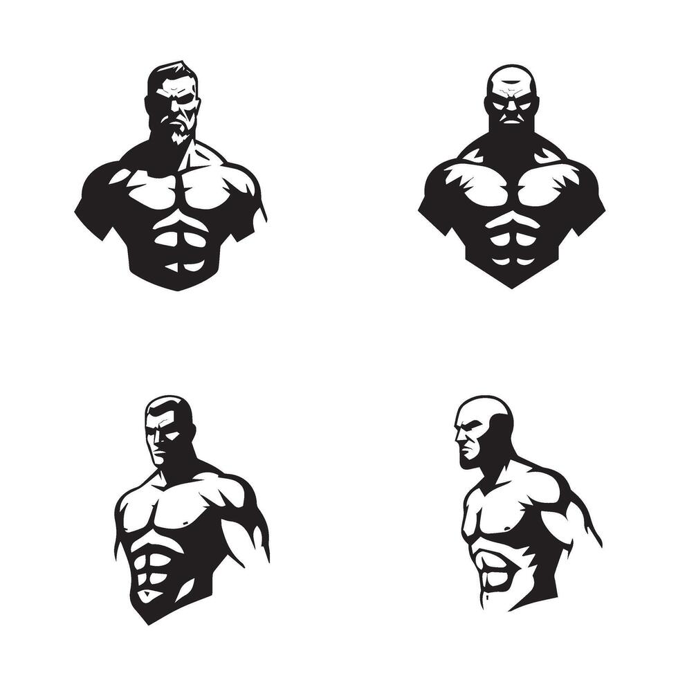 Muscular Bodybuilder Silhouettes Collection Portraying Confidence and Strength vector