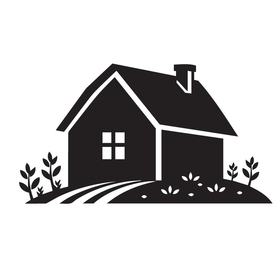 Simple countryside cabin with farmland scenery and peaceful rural atmosphere vector