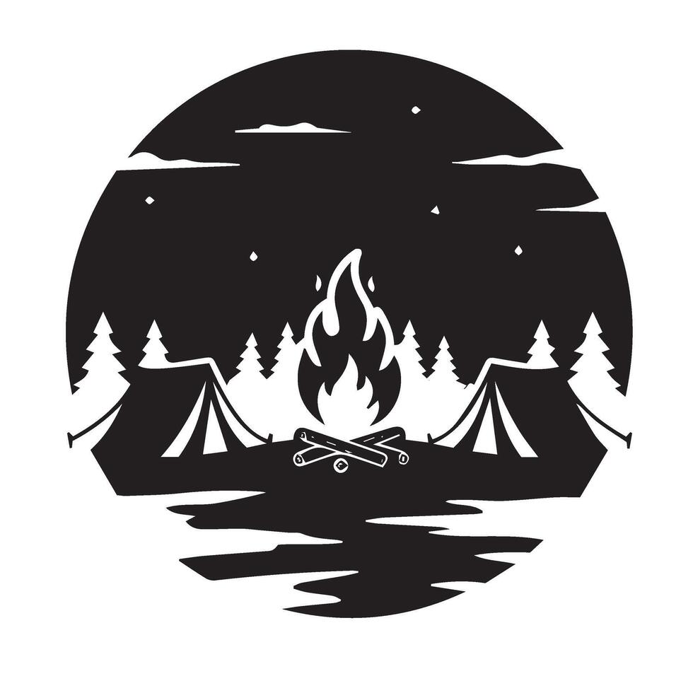 Outdoor Campfire Nighttime Scene Offering Stunning Visuals Of Rustic Camp Setup vector