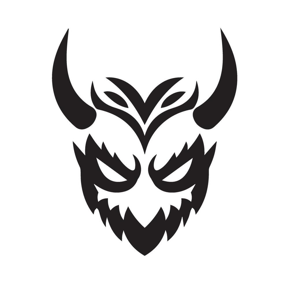 Stylized devil head in black with fierce grin and demonic eye expression vector