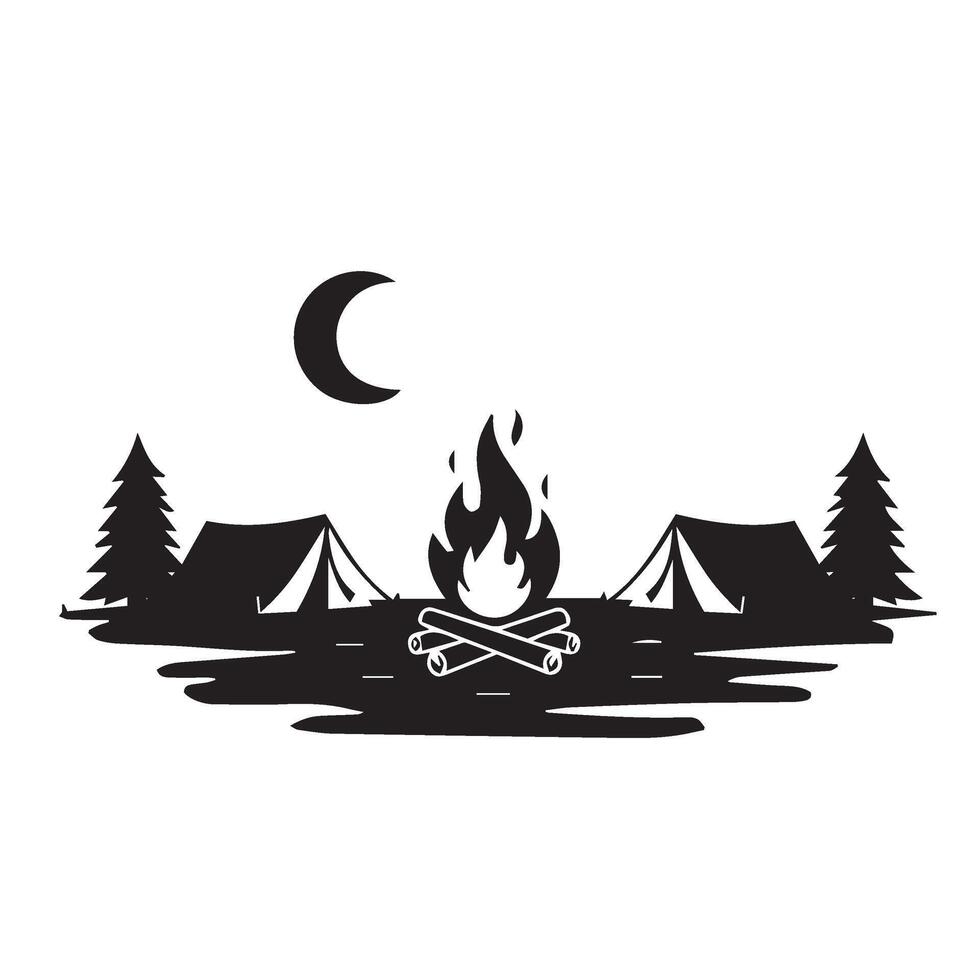 Outdoor Campfire Nighttime Scene Inspired By Remote Campgrounds And Relaxing Nights vector