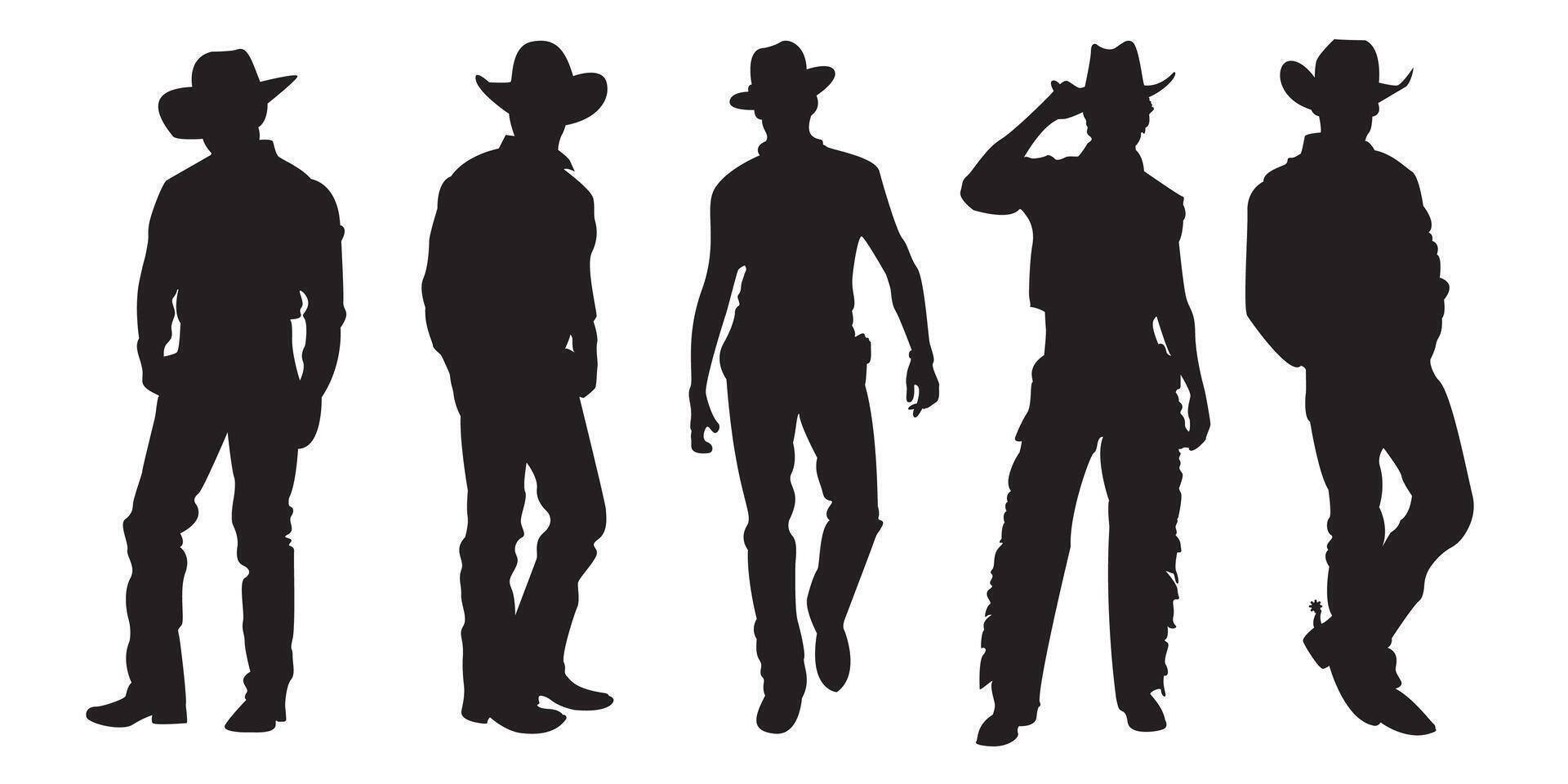set of cowboy icons in various poses vector