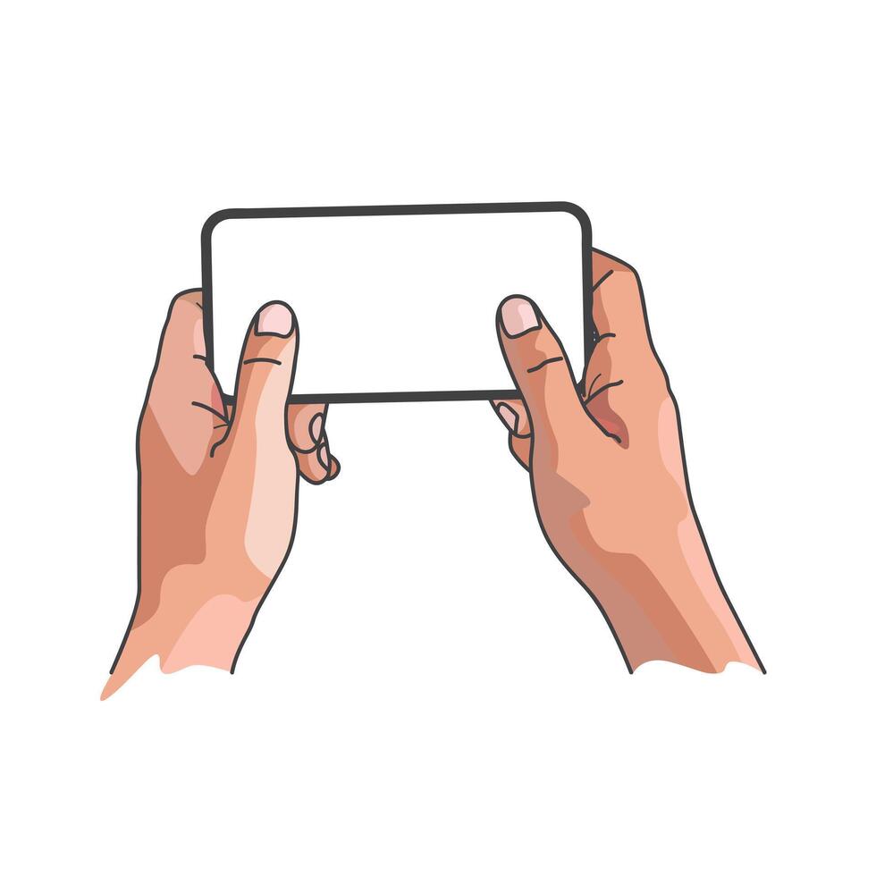Flat design of a hand holding a smartphone for tech illustration vector
