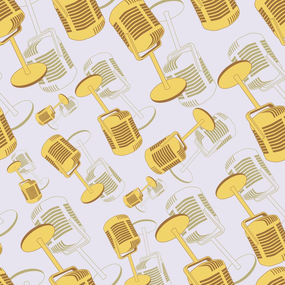 Seamless pattern showing retro condensor microphone layout vector