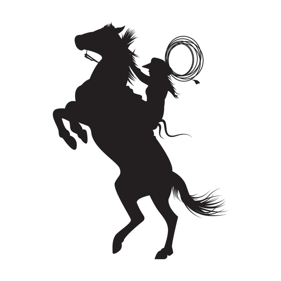 Female cowboy silhouette holding rope in action vector