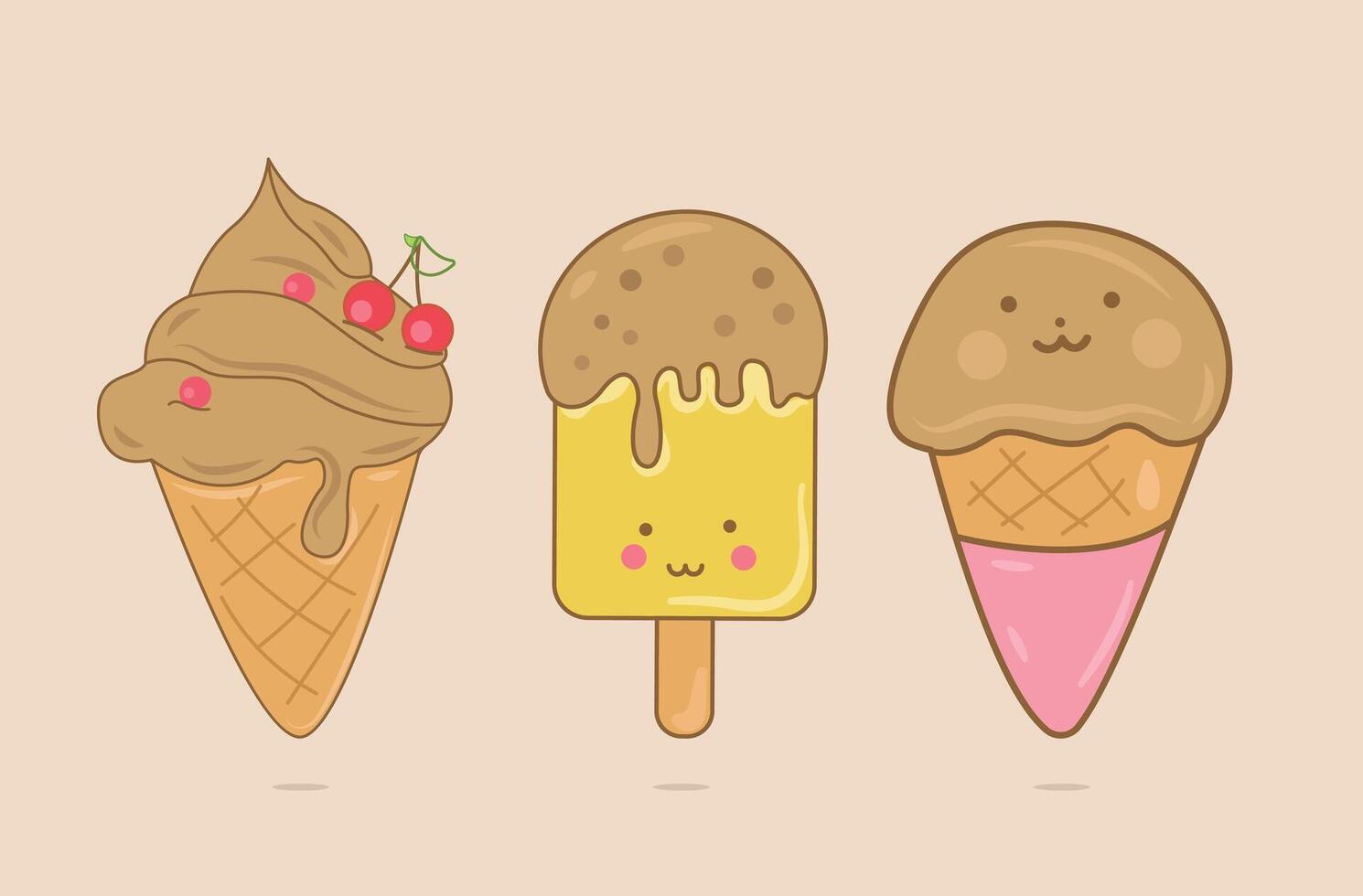 icon of three types of chocolate ice cream in flat design vector