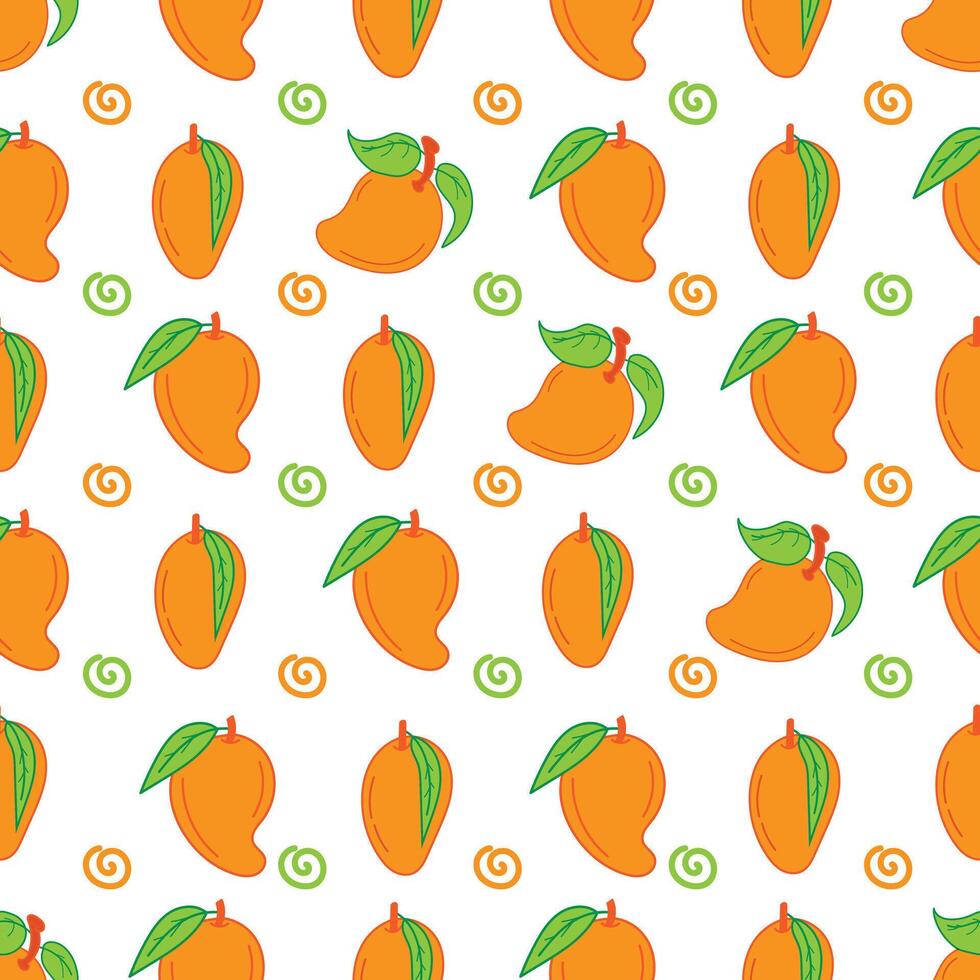 Colorful orange green mango pattern with fruit design vector