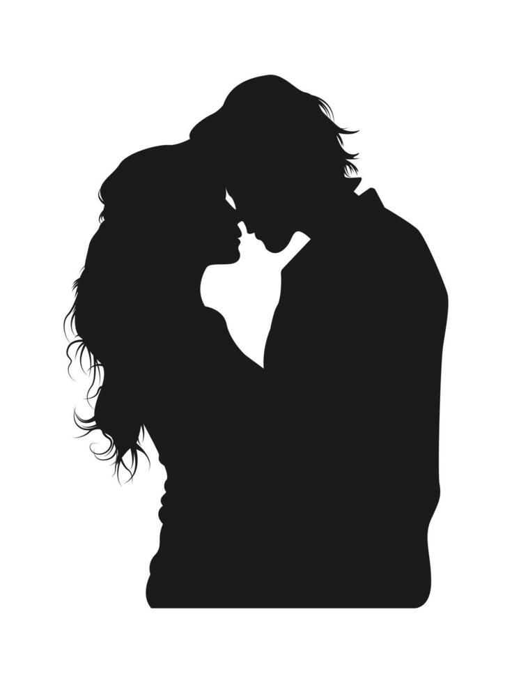 Silhouettes of romantic couple standing close together vector