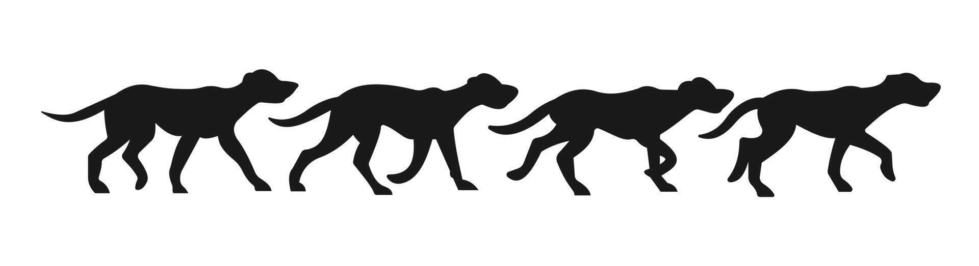 Set of dog walking silhouettes in motion design vector