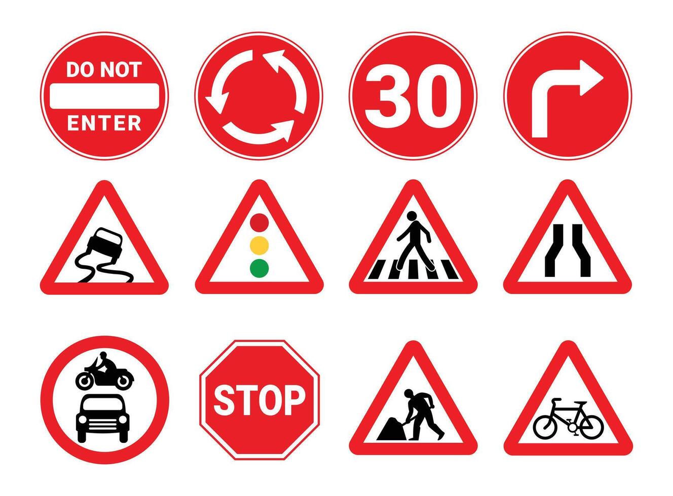 Various circular street signs including stop and cross vector