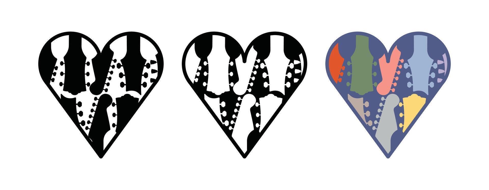 Guitar love themed logo icon set vector