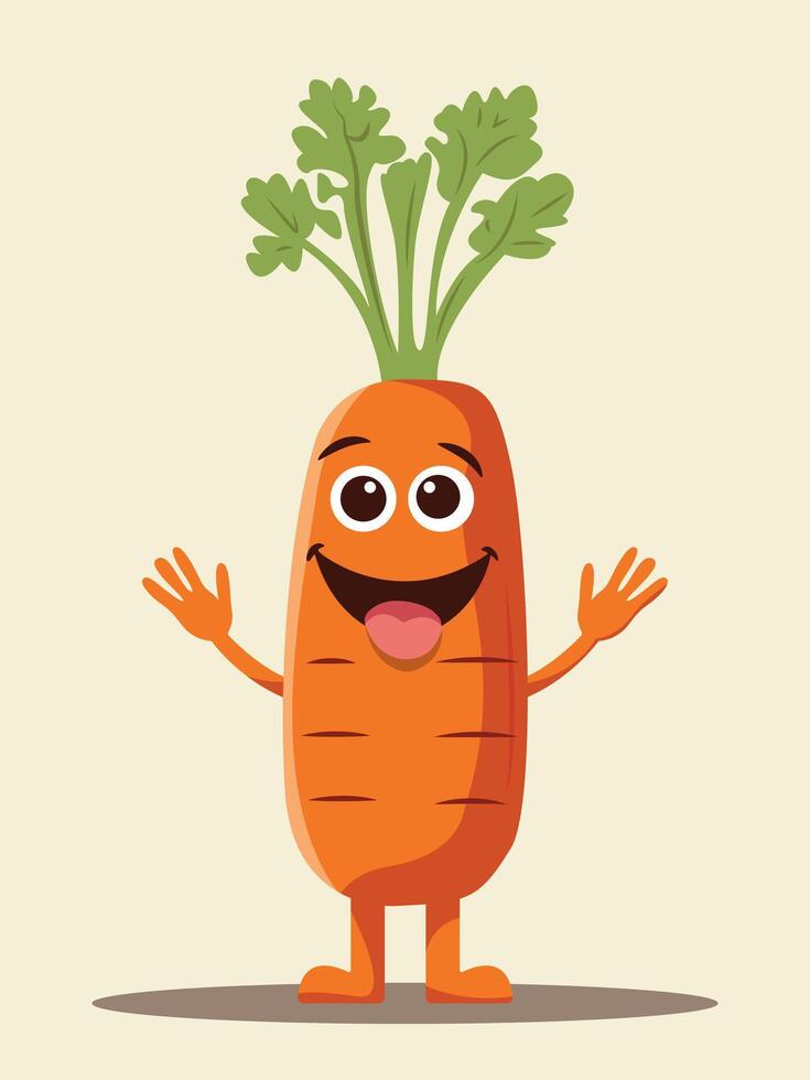 Cartoon-style carrot with a smiling face illustration vector