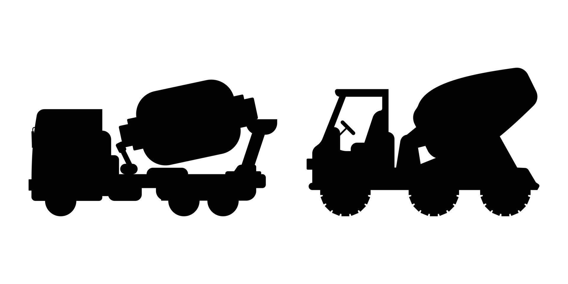 Flat black silhouette design of concrete mixer truck vector