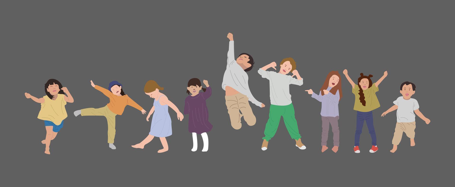 Flat faces of kids with various emotions vector