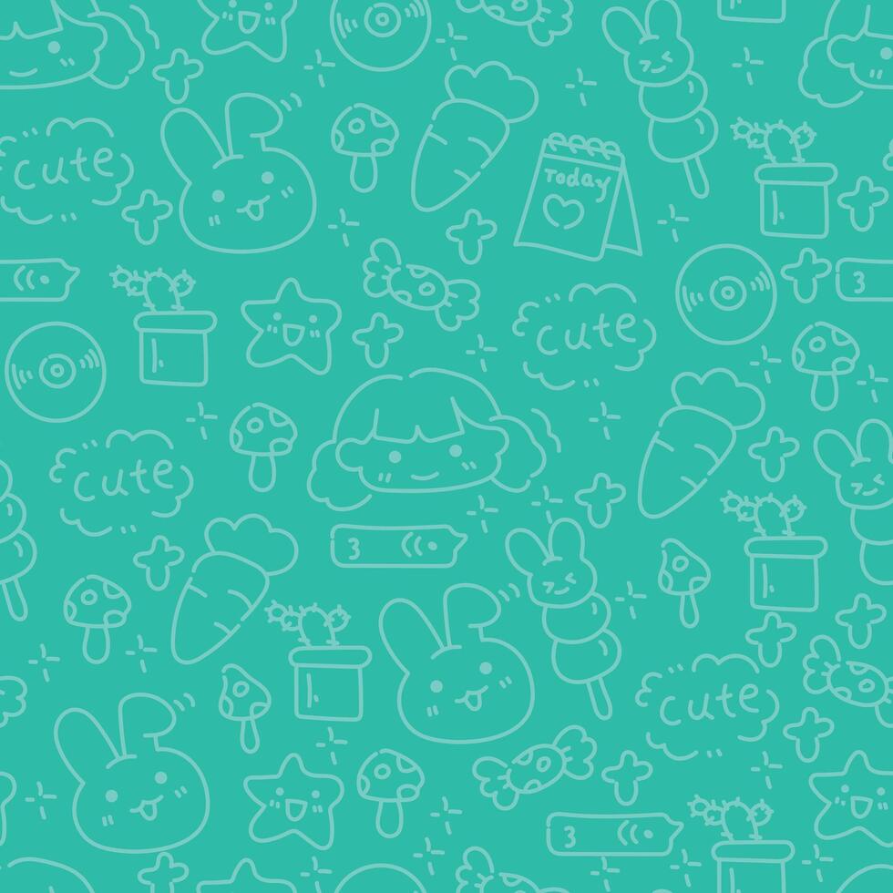 Cute carrot doodle pattern with bright green design vector