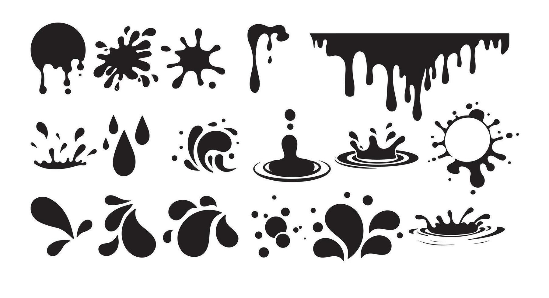 Black water splash icons with modern silhouette style vector
