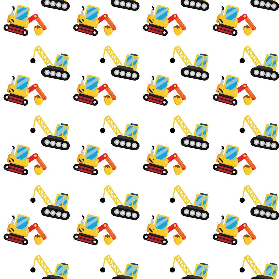 pattern with excavator and loader illustrations vector