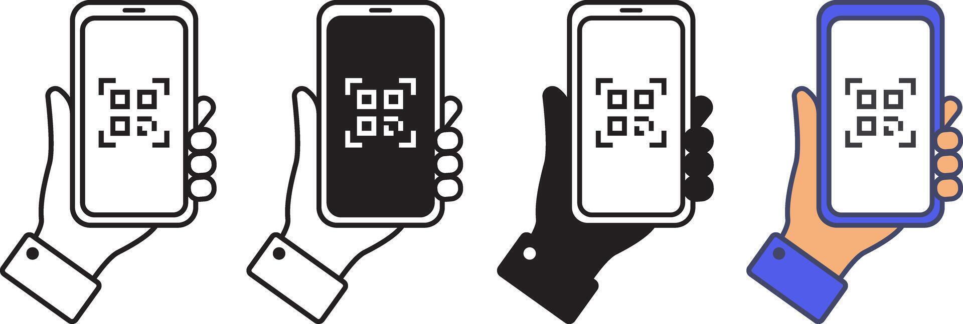 Icon design of hand holding smartphone scanning barcode vector