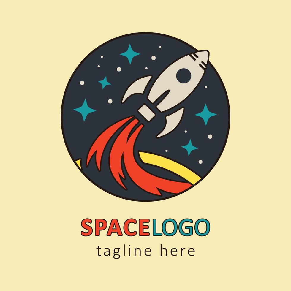 Flat design logo illustration of a rocket spaceship vector
