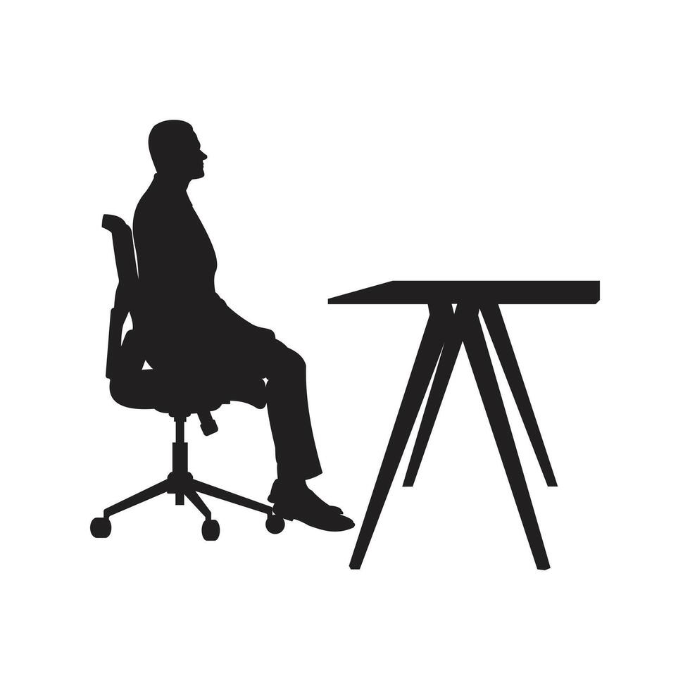 man sitting on chair office desk working silhouette vector