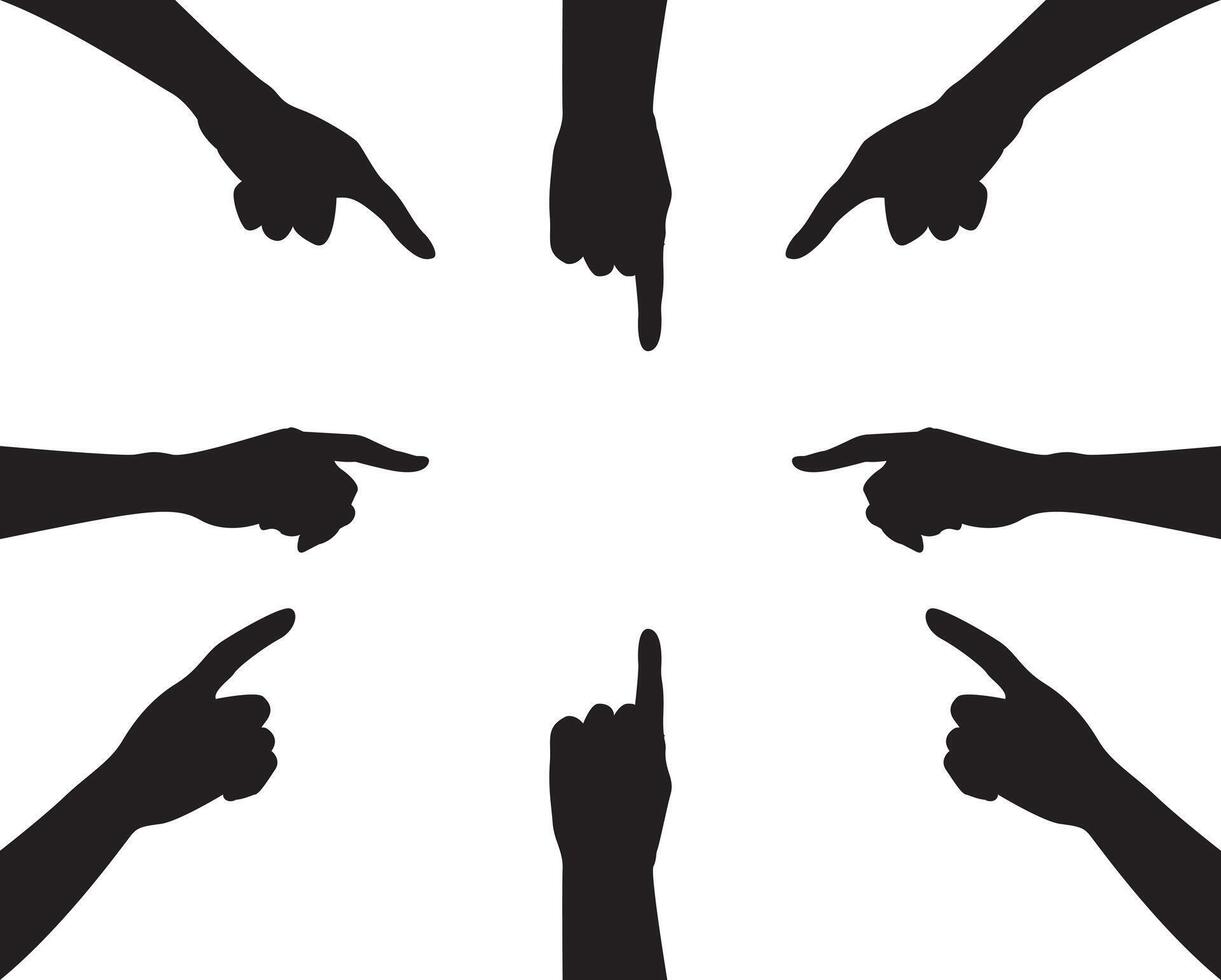 Silhouette icon of hand pointing towards center vector