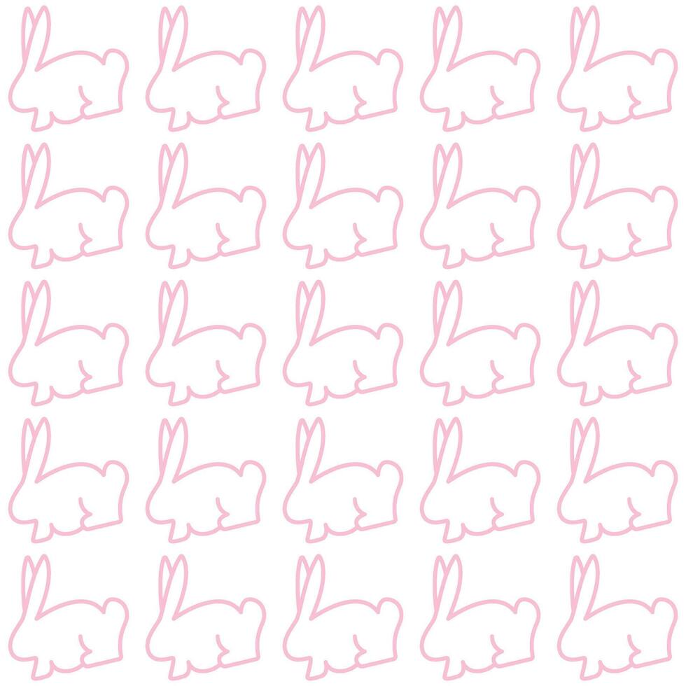 Cute pink rabbit pattern with line outline vector