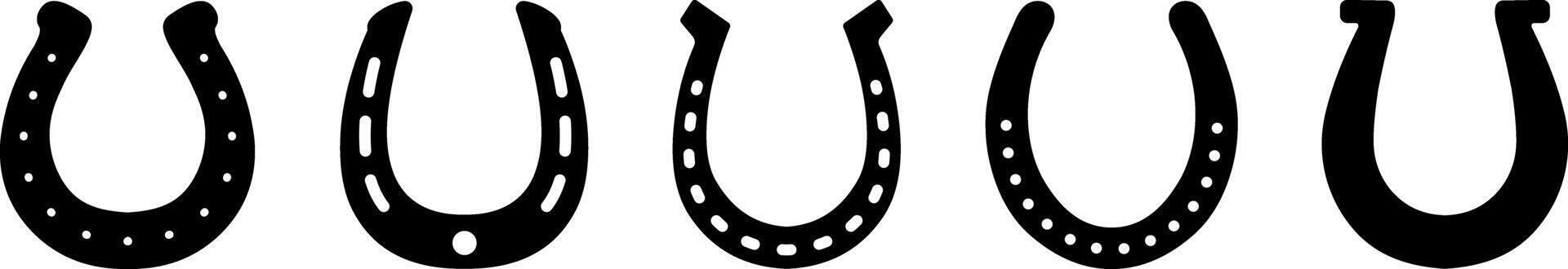 Collection of black horseshoes icons for design projects vector