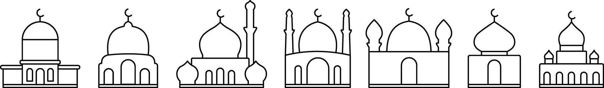 Set of line design mosque icons for religious symbols vector