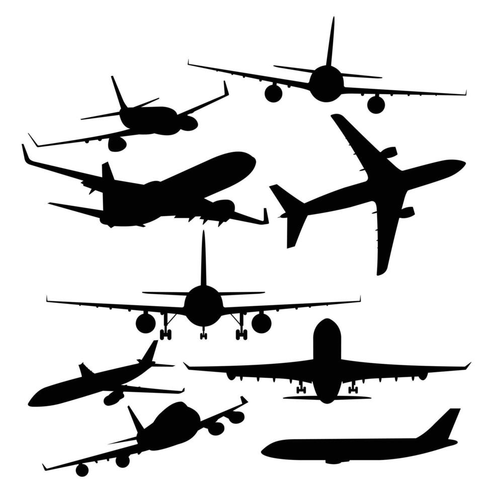 Silhouettes of airplanes shown in black style vector