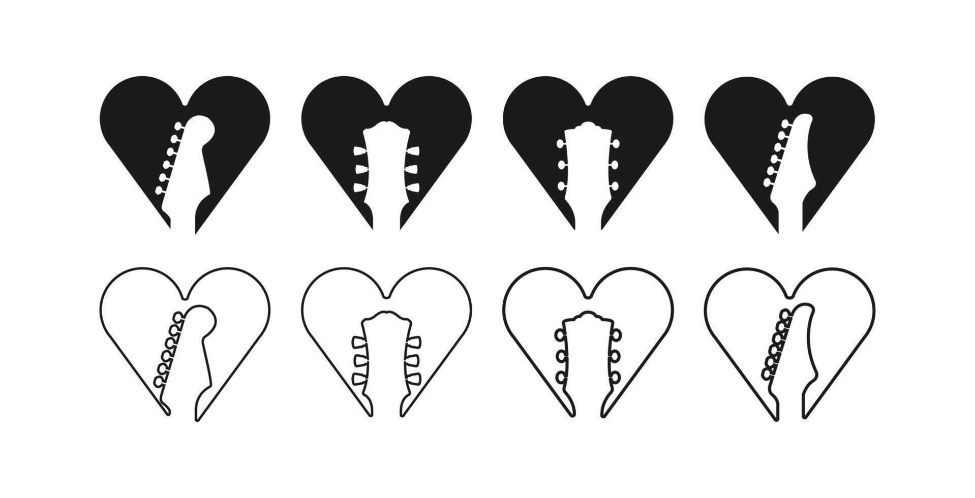 Stylized guitar logo with love icon vector