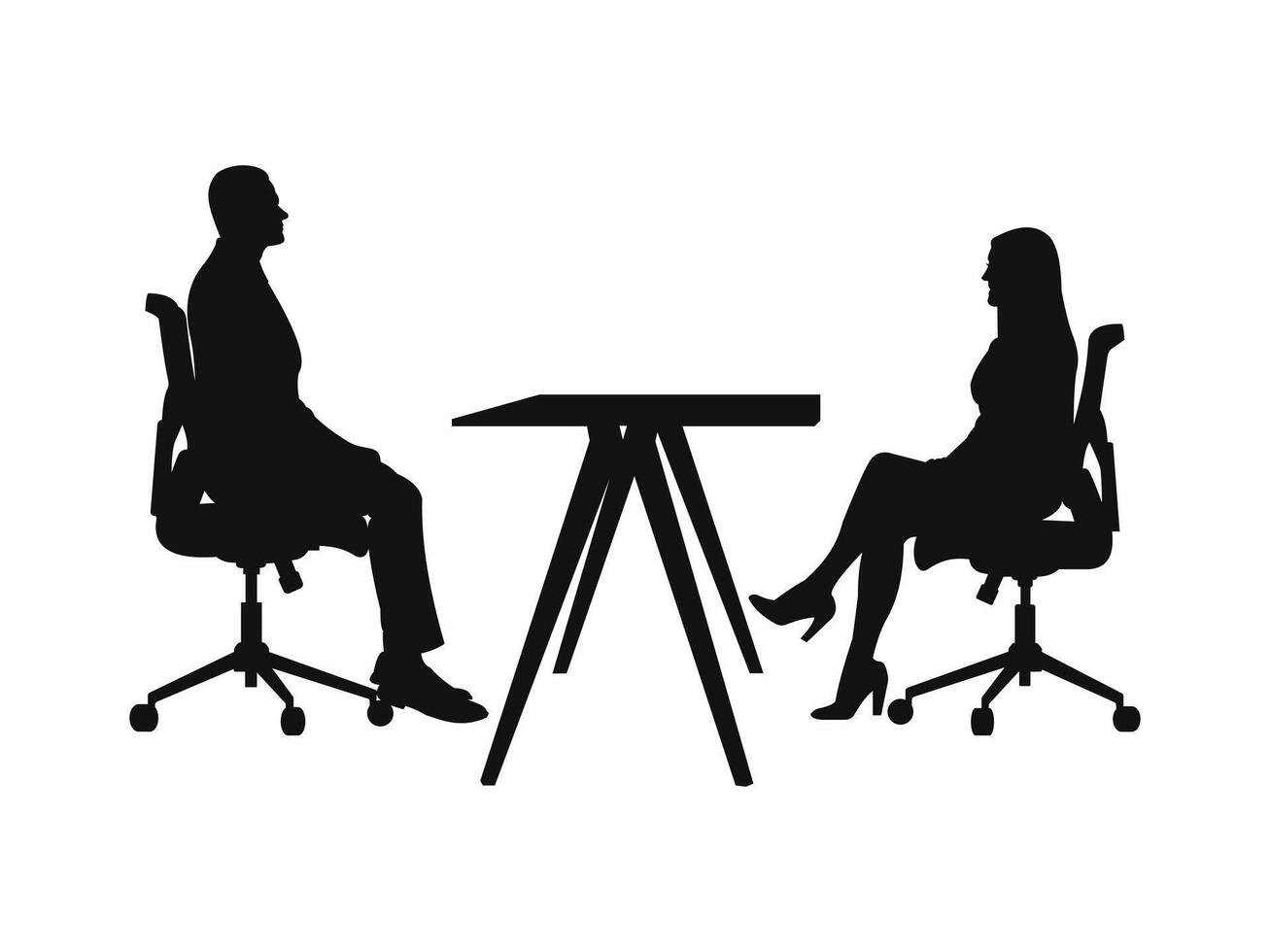 interview man woman desk silhouette conversation discussion vector