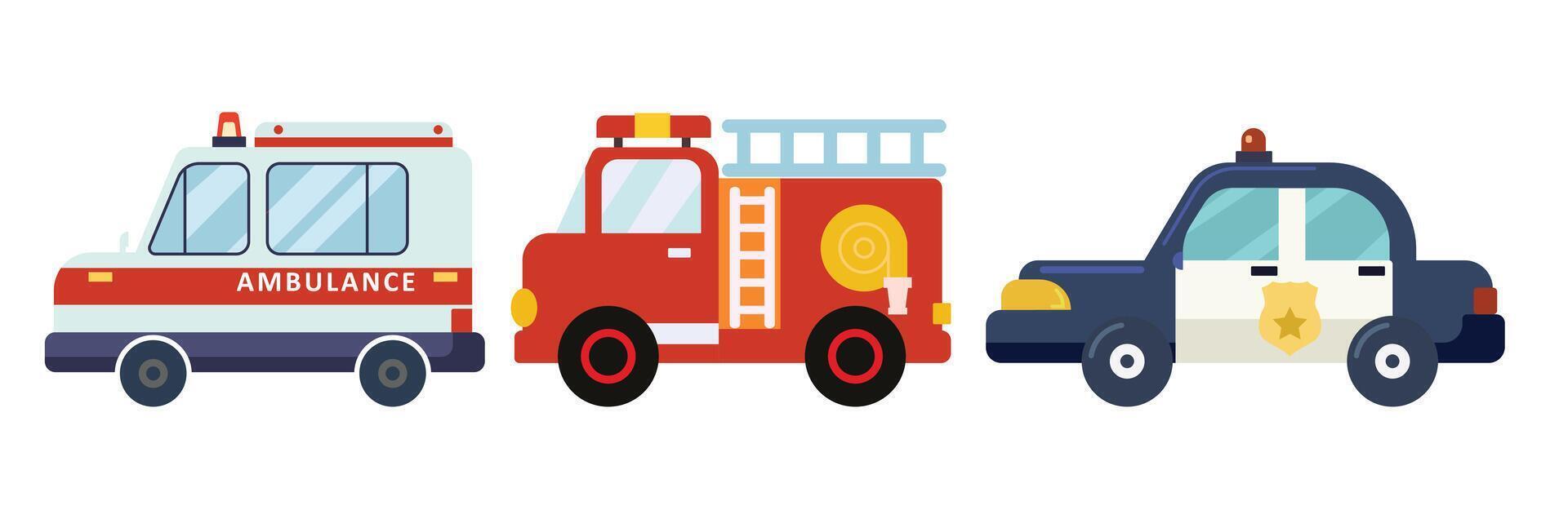 Flat design of ambulance, fire and police vehicles vector